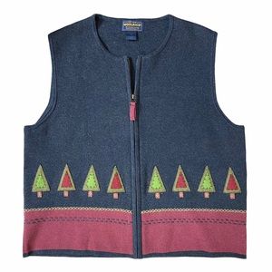 Woolrich Christmas Tree Zip Front Novelty Holiday Sweater Vest Size Large